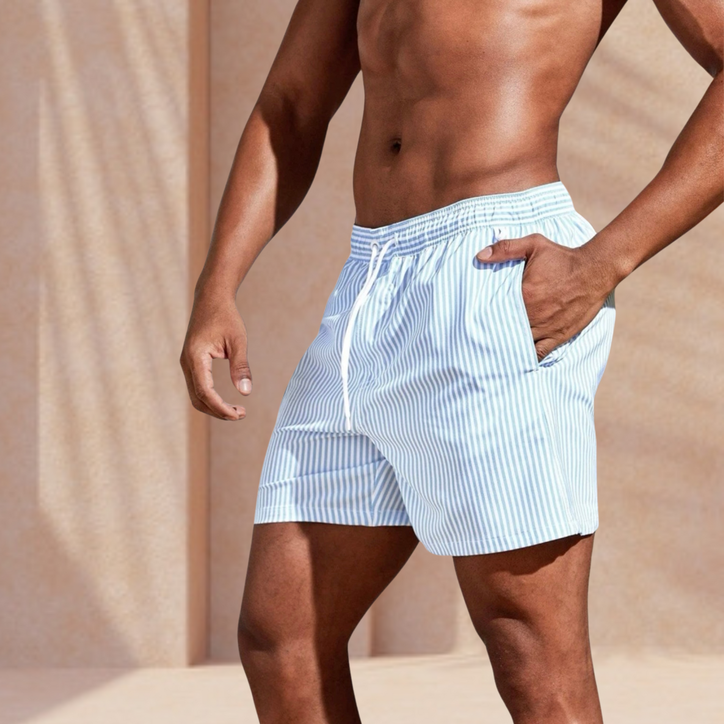 Rico Suave Swim Short In Blue and White stripes