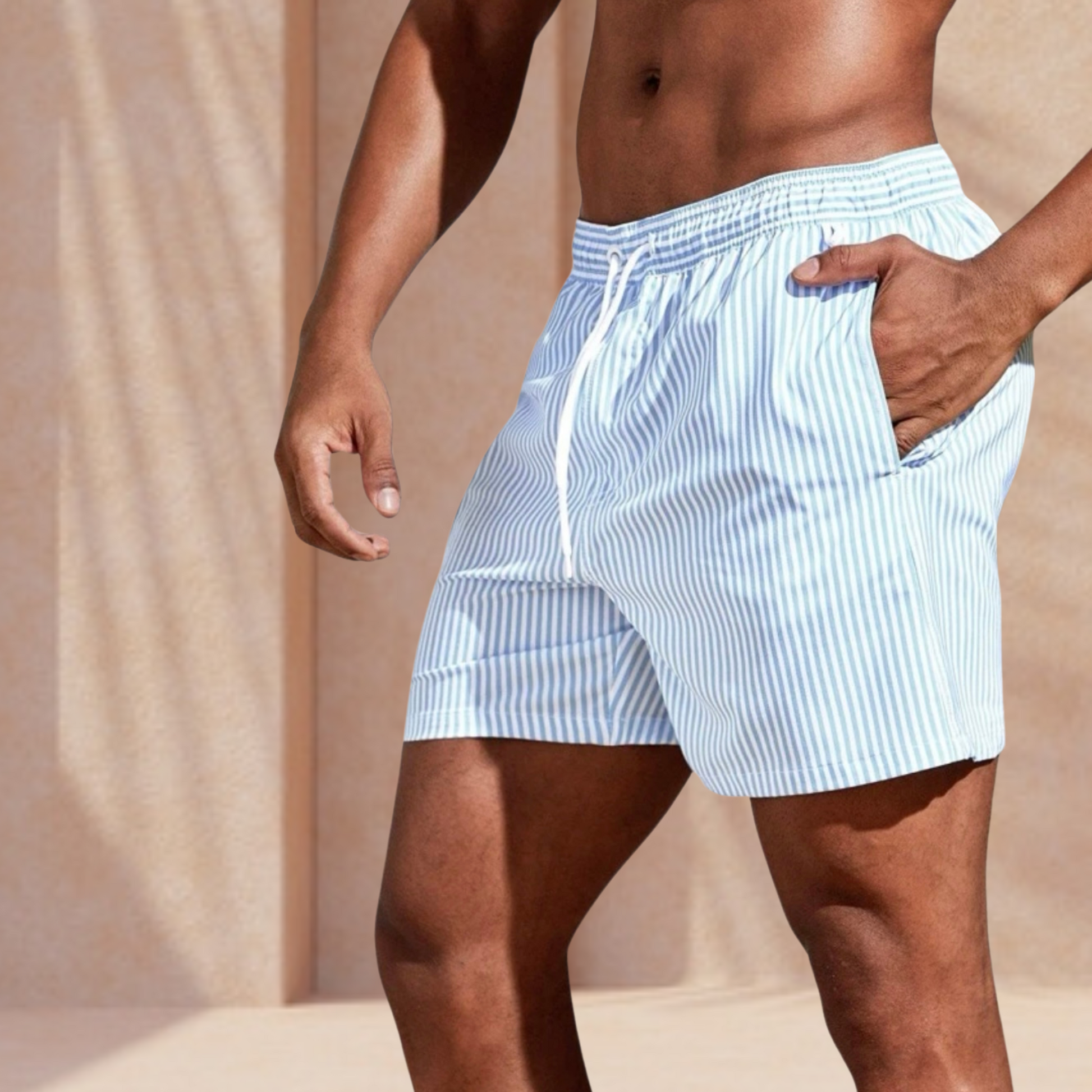 Rico Suave Swim Short In Blue and White stripes