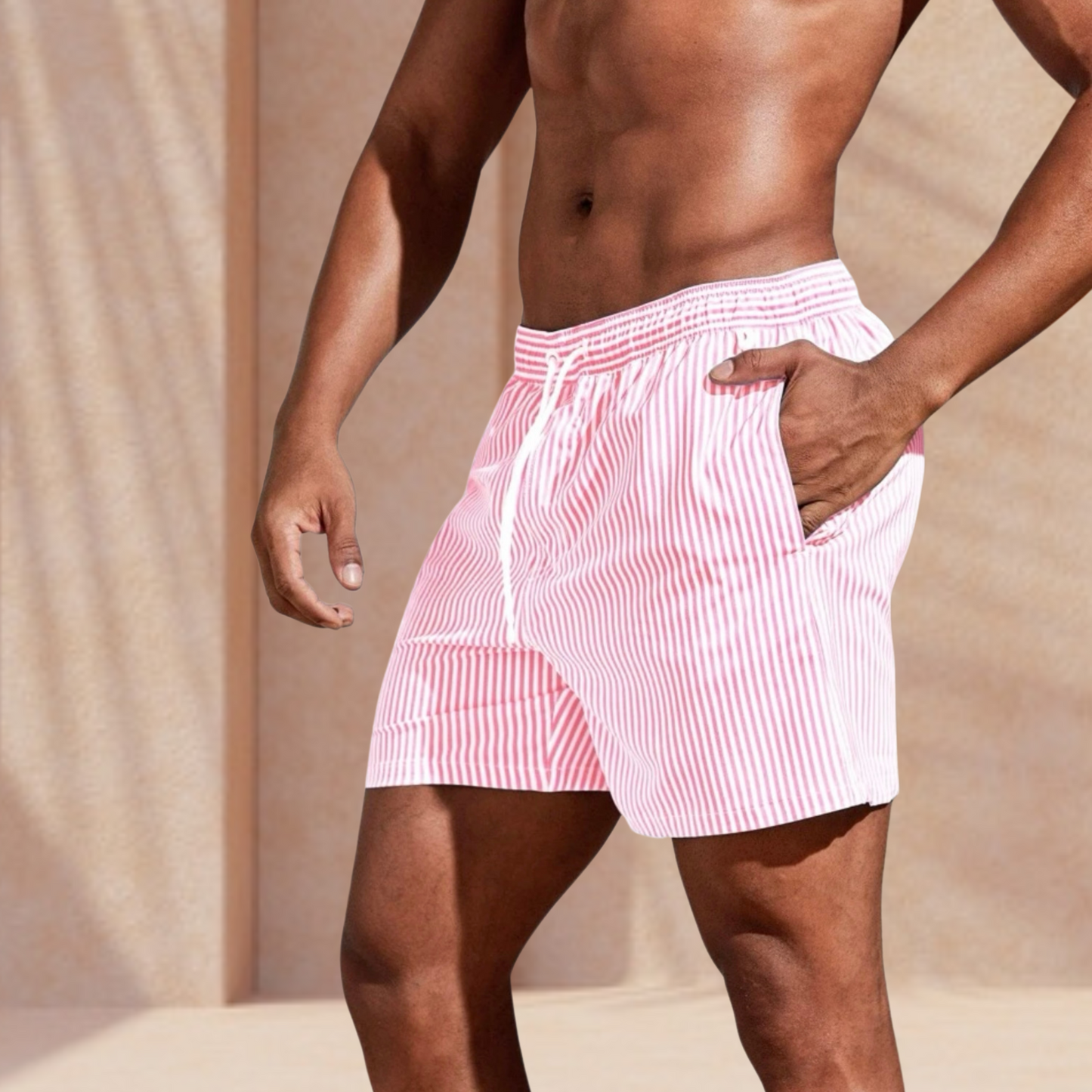 Rico Suave Swim Short In Pink and White stripes